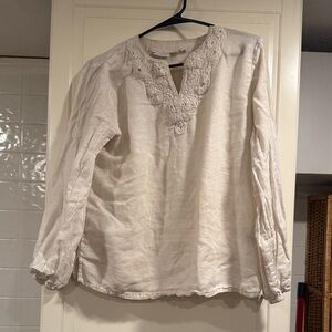Calligraphie Elegant Cream Embroidered Women's Top size Medium 12:22 100% linen